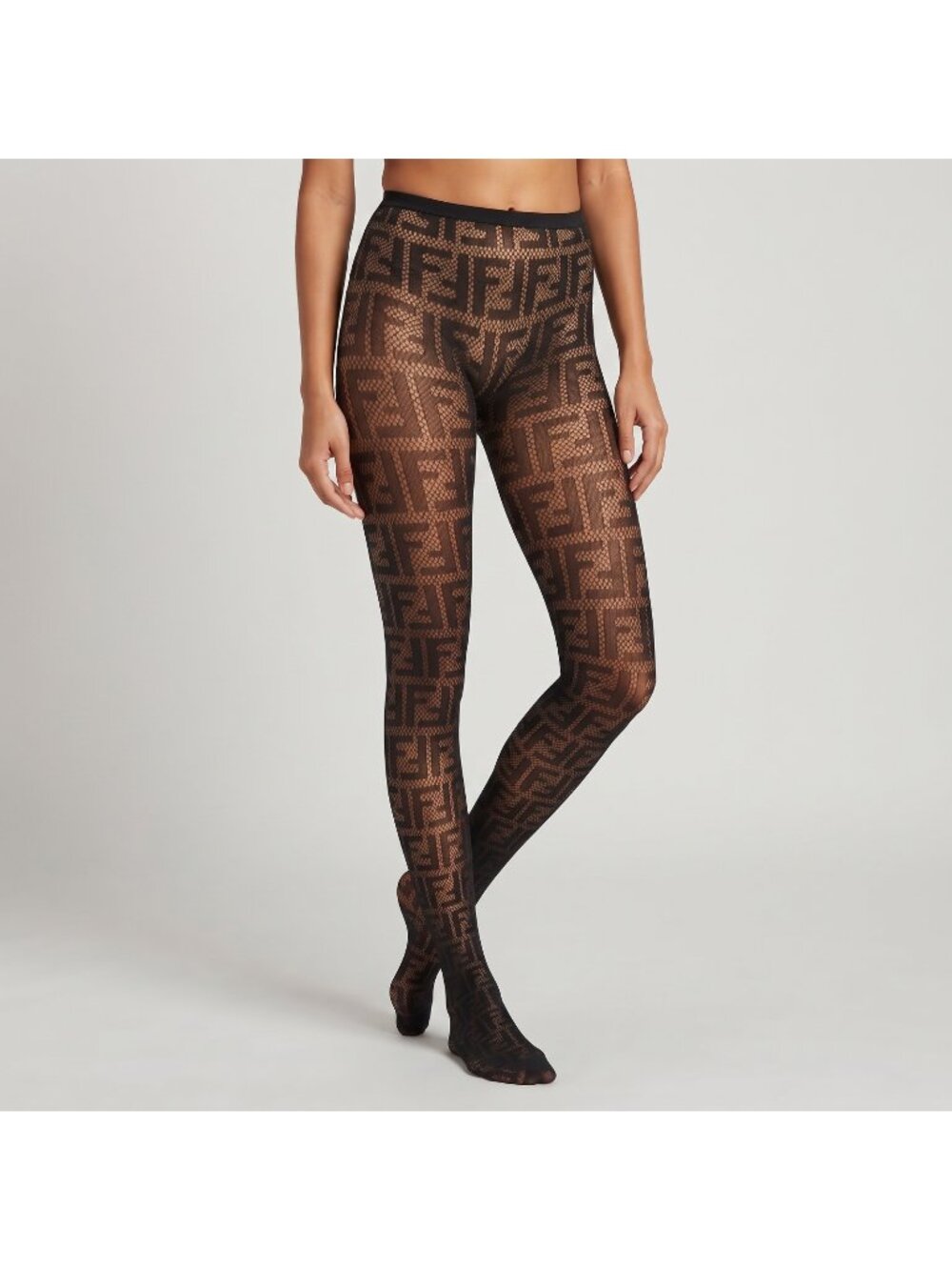 Fendi Women's Black Knitted Forever Logo Mesh Tights in size Large NWT
